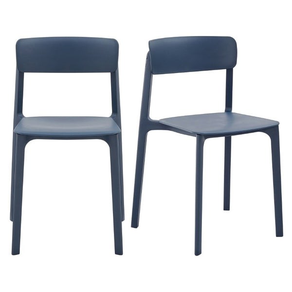 EuroStyle Tibo Stackable Polypropylene Outdoor Side Chairs UV Resistant Sculptural Patio Set of 2 Blue 80074-BLU
