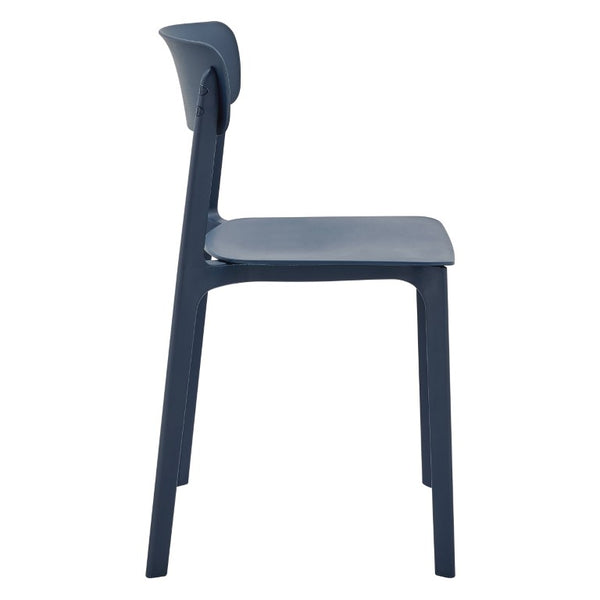 EuroStyle Tibo Stackable Polypropylene Outdoor Side Chairs UV Resistant Sculptural Patio Set of 2 Blue 80074-BLU