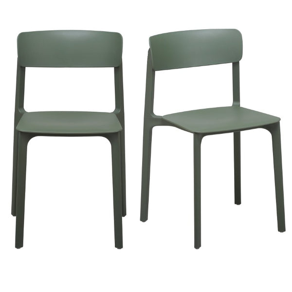 EuroStyle Tibo Stackable Polypropylene Outdoor Side Chairs UV Resistant Sculptural Patio Set of 2 Green 80074-GRN
