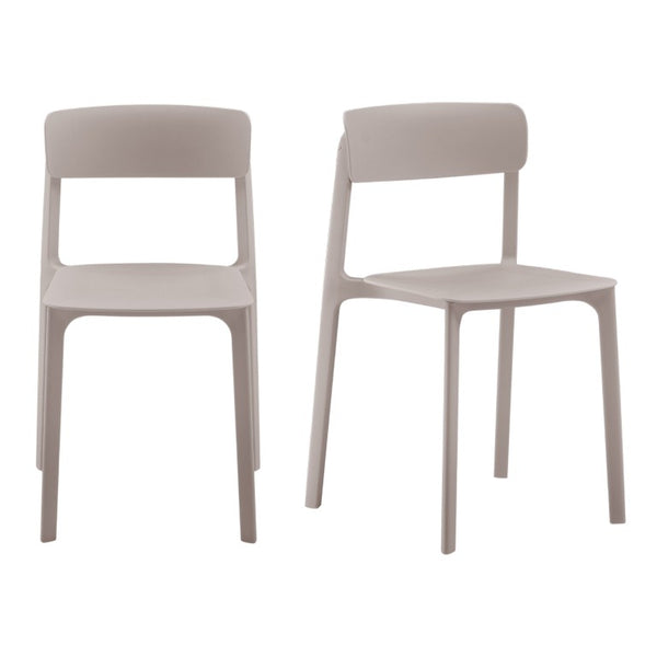 EuroStyle Tibo Stackable Polypropylene Outdoor Side Chairs UV Resistant Sculptural Patio Set of 2 Taupe 80074-TPE