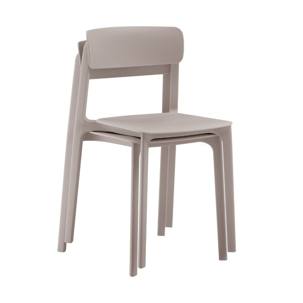 EuroStyle Tibo Stackable Polypropylene Outdoor Side Chairs UV Resistant Sculptural Patio Set of 2 Taupe 80074-TPE