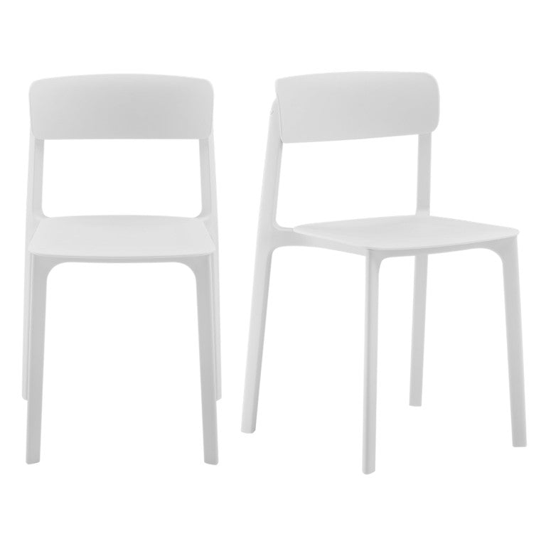 EuroStyle Tibo Stackable Polypropylene Outdoor Side Chairs UV Resistant Sculptural Patio Set of 2 White 80074-WHT