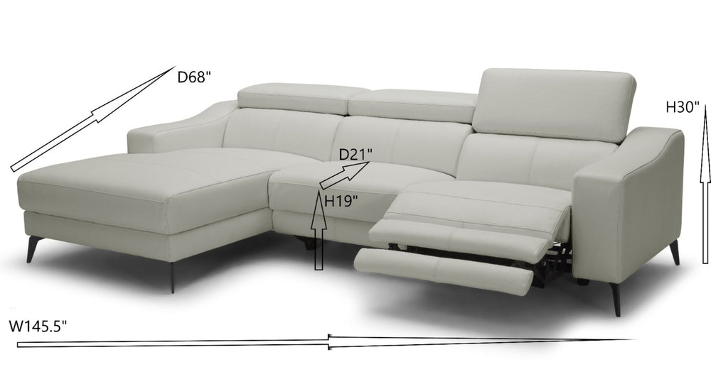 VIG Furniture Rampart Modern L-Shape Laf Leather Reclining Sofa With Dual Motors Chaise Ergonomic Comfort White Sectional Sofa VGKM-5325-LAF-WHT-SECT