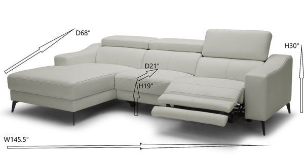 VIG Furniture Rampart Modern L-Shape Laf Leather Reclining Sofa With Dual Motors Chaise Ergonomic Comfort White Sectional Sofa VGKM-5325-LAF-WHT-SECT