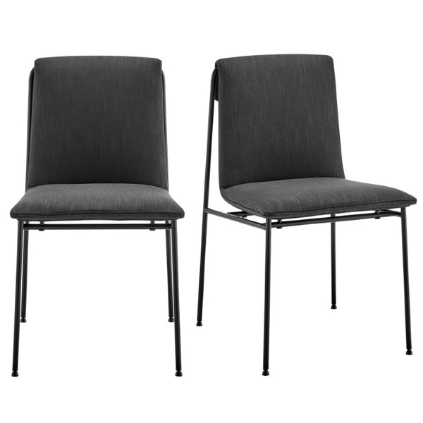 EuroStyle Ludvig Ergonomic Upholstered Dining Chair Set of 2 with Powder Coated Steel Frame Anthracite 80078ANTH