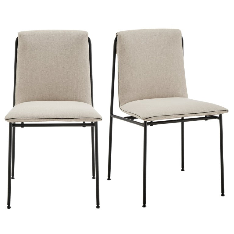 EuroStyle Ludvig Ergonomic Upholstered Dining Chair Set of 2 with Powder Coated Steel Frame Tan 80078TAN