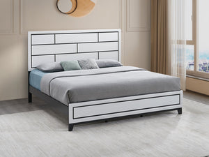 English Elm Glasgow Queen Bed In White With Wood-Grain Finish & Black Accents - Modern Design & Durable Support B078S00637