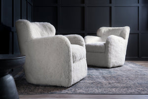 Olivia + Quinn Orleans Swivel Chair In Luxurious Shearling - Chic Small-scale Leather Seating For Timeless Style Shearling Leather,Foam,Wood 8007w_Shearling