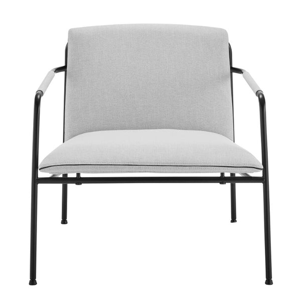 EuroStyle Ludvig Mid-Century Lounge Chair Wrap Around Back Gray Upholstery Matte Steel Base 80080LTGRY