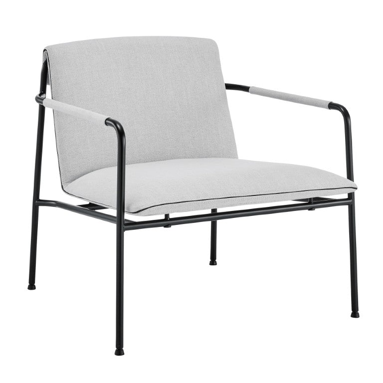 EuroStyle Ludvig Mid-Century Lounge Chair Wrap Around Back Gray Upholstery Matte Steel Base 80080LTGRY
