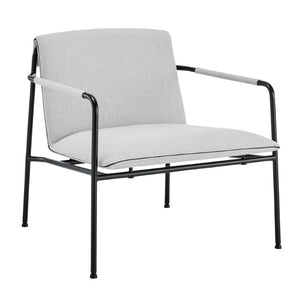 EuroStyle Ludvig Mid-Century Lounge Chair Wrap Around Back Gray Upholstery Matte Steel Base 80080LTGRY