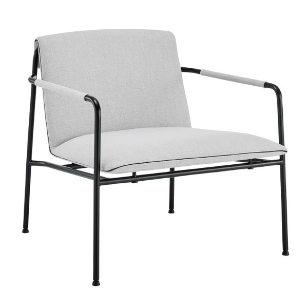 EuroStyle Ludvig Mid-Century Lounge Chair Wrap Around Back Gray Upholstery Matte Steel Base 80080LTGRY