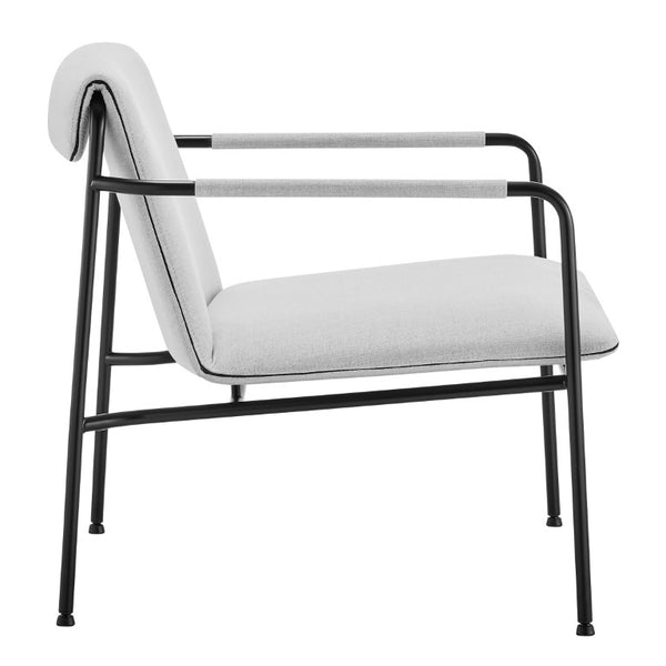 EuroStyle Ludvig Mid-Century Lounge Chair Wrap Around Back Gray Upholstery Matte Steel Base 80080LTGRY