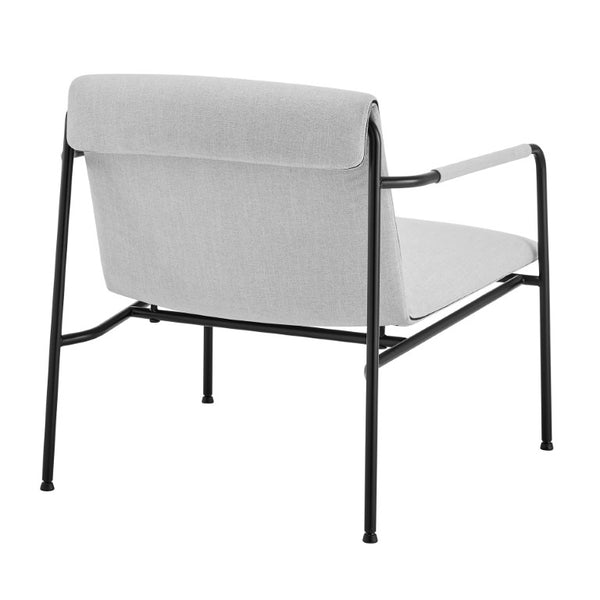 EuroStyle Ludvig Mid-Century Lounge Chair Wrap Around Back Gray Upholstery Matte Steel Base 80080LTGRY
