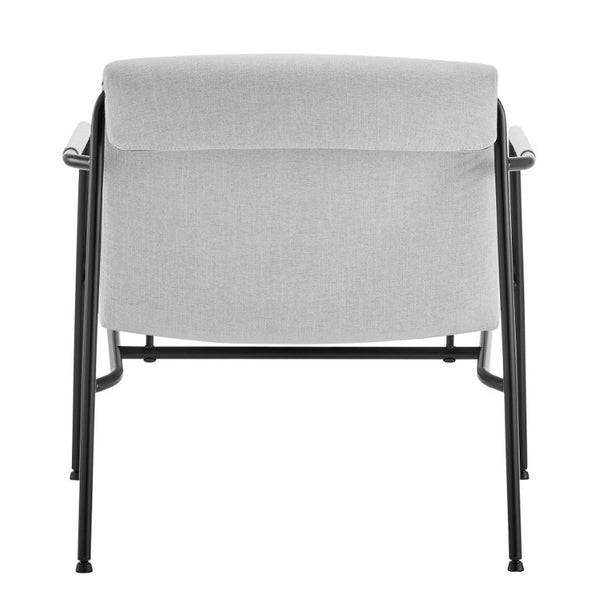 EuroStyle Ludvig Mid-Century Lounge Chair Wrap Around Back Gray Upholstery Matte Steel Base 80080LTGRY