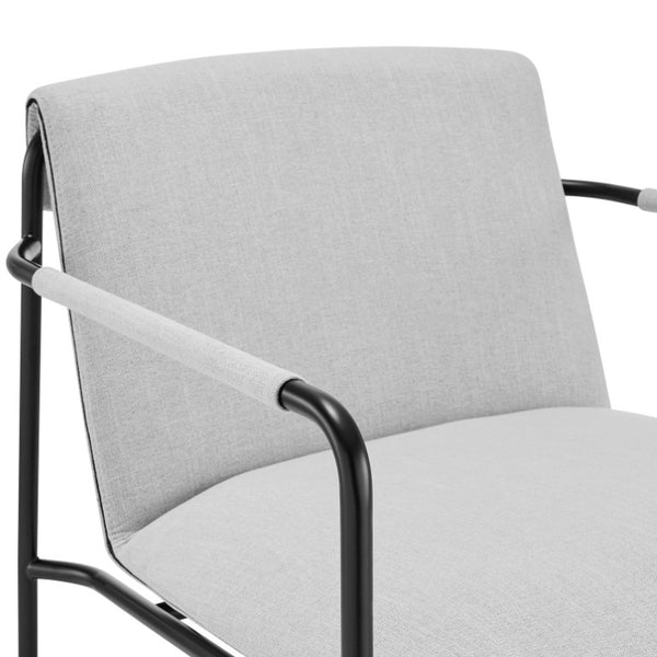 EuroStyle Ludvig Mid-Century Lounge Chair Wrap Around Back Gray Upholstery Matte Steel Base 80080LTGRY