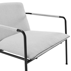 EuroStyle Ludvig Mid-Century Lounge Chair Wrap Around Back Gray Upholstery Matte Steel Base 80080LTGRY
