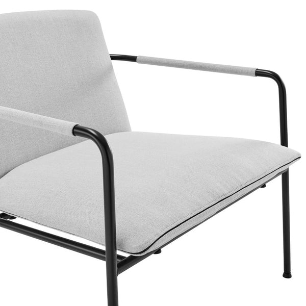 EuroStyle Ludvig Mid-Century Lounge Chair Wrap Around Back Gray Upholstery Matte Steel Base 80080LTGRY