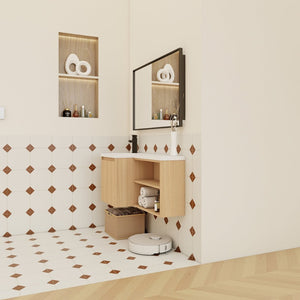 English Elm 36" Corner Wall Mounted Bathroom Vanity Light Oak Floating with Integrated Resin Sink W3450S00050