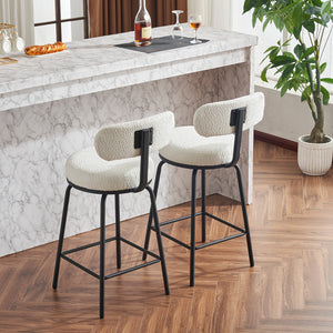 English Elm Modern Bouclé Swivel Bar Stools Set of 2 — Counter Height Fabric Seats with Metal Frame & Footrest, 360° Comfort White W1901P264272