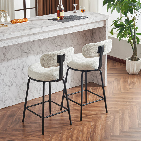 English Elm Modern Bouclé Swivel Bar Stools Set of 2 — Counter Height Fabric Seats with Metal Frame & Footrest, 360° Comfort White W1901P264272