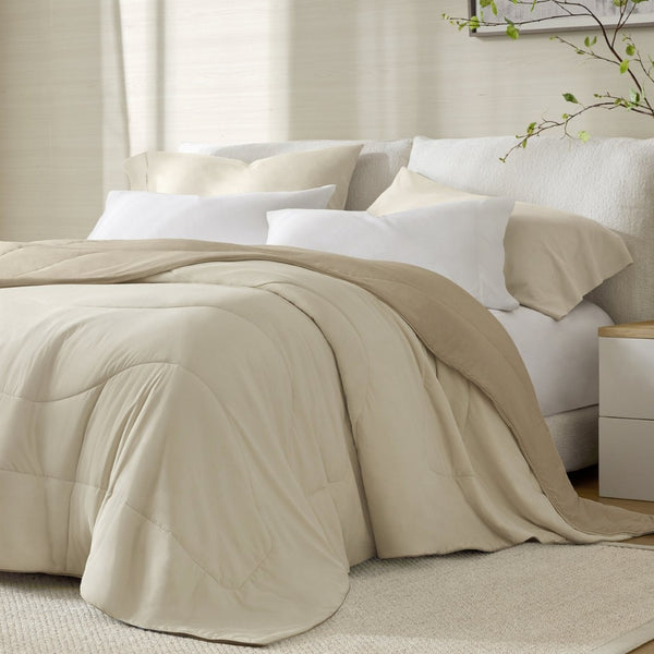 English Elm 1-piece King Reversible Tencel Fill Comforter with Sculptural Weave Cooling Texture Linen B035P408280