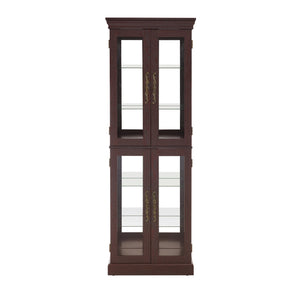 English Elm Lighted Glass Curio Display Cabinet with Quiet Hinge, Internal LED Lighting, Adjustable Shelves, Vintage Carved Handle Cherry W2275P199810