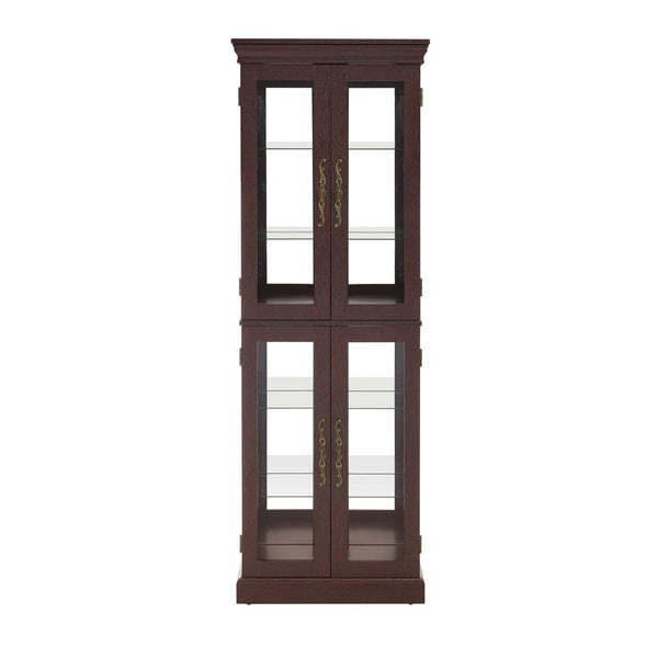 English Elm Lighted Glass Curio Display Cabinet with Quiet Hinge, Internal LED Lighting, Adjustable Shelves, Vintage Carved Handle Cherry W2275P199810