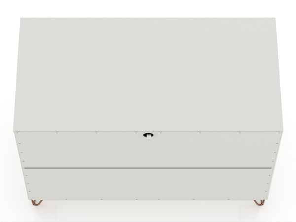 English Elm Rockefeller 35" Dresser with 3 Smooth-Glide Drawers, Metal Splayed Legs, TV-Ready Storage, Anti-Tip Off White B365P398129