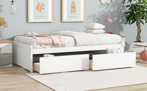 English Elm Twin Twin Size Bed with 2 Drawers Solid Rubber Wood Frame, Space-Saving Storage and Easy Assembly White W504P313037