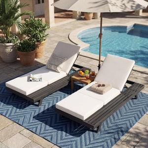English Elm Lounge Chaise Outdoor Acacia Wood Slatted Frame with Water Resistant Cushion Resort Style N770P442B17C