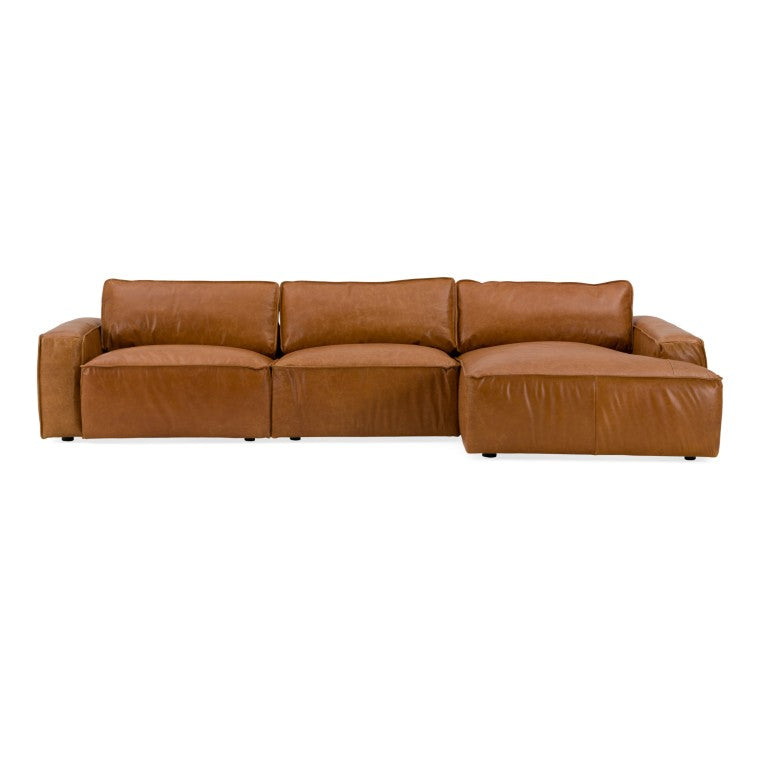 VIG Furniture Cambria Modular Raf Cognac Leather Sectional Sofa With Right-Facing Chaise, Plush Feather-Foam Comfort VGKK-KF1123-SECT-RAF