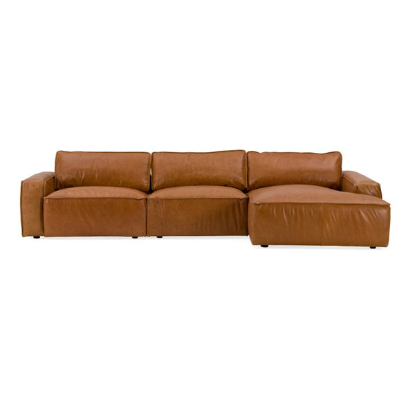 VIG Furniture Cambria Modular Raf Cognac Leather Sectional Sofa With Right-Facing Chaise, Plush Feather-Foam Comfort VGKK-KF1123-SECT-RAF
