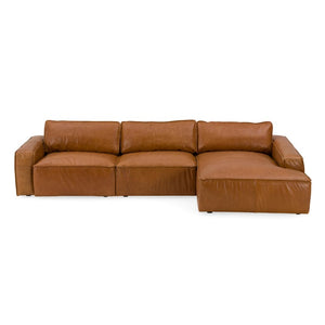 VIG Furniture Cambria Modular Raf Cognac Leather Sectional Sofa With Right-Facing Chaise, Plush Feather-Foam Comfort VGKK-KF1123-SECT-RAF