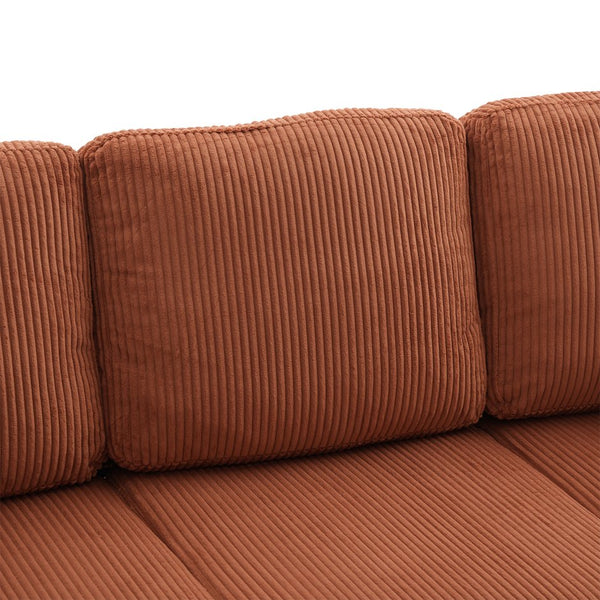 English Elm UNITED Corduroy L-Shaped Sectional Sofa with Storage Ottoman, USB Ports, Cup Holders & LED Lighting Orange W1568P332402