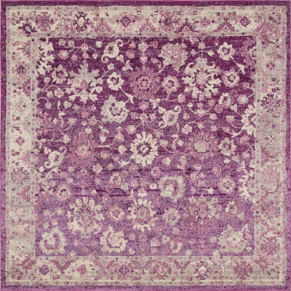 Unique Loom Penrose Krystle Machine Made Floral Rug Purple, Ivory/Pink 7' 10" x 7' 10"