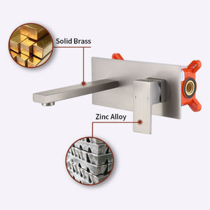 English Elm Wall Mount Faucet - Modern Brushed Nickel Bathroom Sink & Bathtub Fixture With Brass Valve Included T3177P269101-GIGA