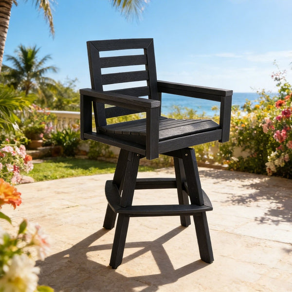 English Elm Outdoor Hdpe Ladderback Swivel Barstool Wood Grain Finish for Poolside Porch Deck Carbon W1886P440640