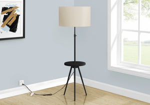 English Elm Lighting, Contemporary 66" Floor Lamp With Adjustable Height, Black Metal Base & Ivory Drum Shade B2710P221304