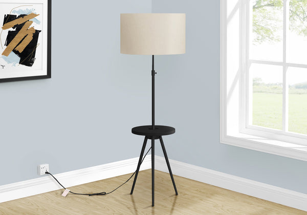 English Elm Lighting, Contemporary 66" Floor Lamp With Adjustable Height, Black Metal Base & Ivory Drum Shade B2710P221304
