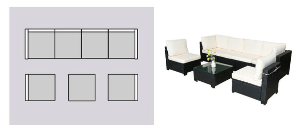 English Elm Seven-Piece Outdoor Rattan Sofa Set With Table & Beige Cushions - Stylish, Durable Patio Furniture W3152S00003-GIGA