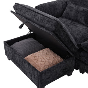 English Elm United We Win 112" Oversized Chenille Sectional Sofa With Storage Ottoman, Usb Ports & Phone Holder W1568S00192-GIGA