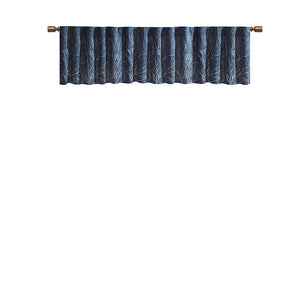 JLA Home Madison Park - Faux Embroidered Tree Branch Window Valance in Lustrous Silk-Look Fabric with Lined Privacy Drapery Navy MP41-4572