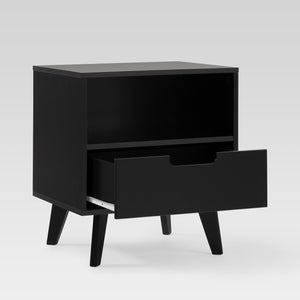 Hans Sleek Mid-Century Modern Nightstand with 1 Drawer and Open Cubby for Stylish Storage Solutions