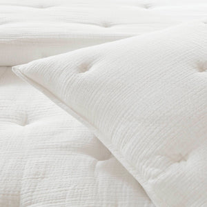 English Elm 3-piece Cotton Muslin Quilt Set Crinkled Texture Embroidered Tacking Breathable Bedding White B035P408347