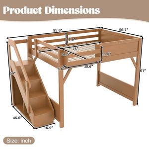 English Elm Twin Low Loft Bed Solid Pine Frame Kids Study Desk Blackboard Storage White Antique Natural W1580S00554