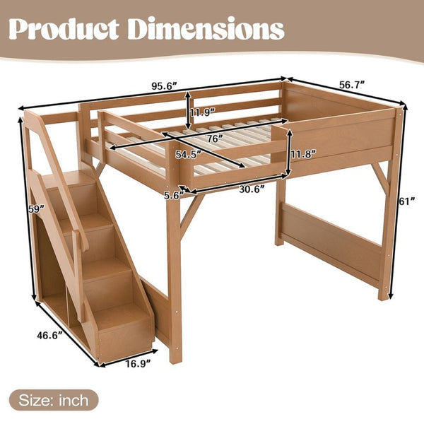 English Elm Twin Low Loft Bed Solid Pine Frame Kids Study Desk Blackboard Storage White Antique Natural W1580S00554