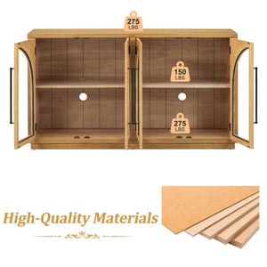 English Elm Trexm Arched Glass Door Buffet Sideboard Oak Veneer Storage Cabinet for Dining Room Natural Wood XW000021AAE-2026