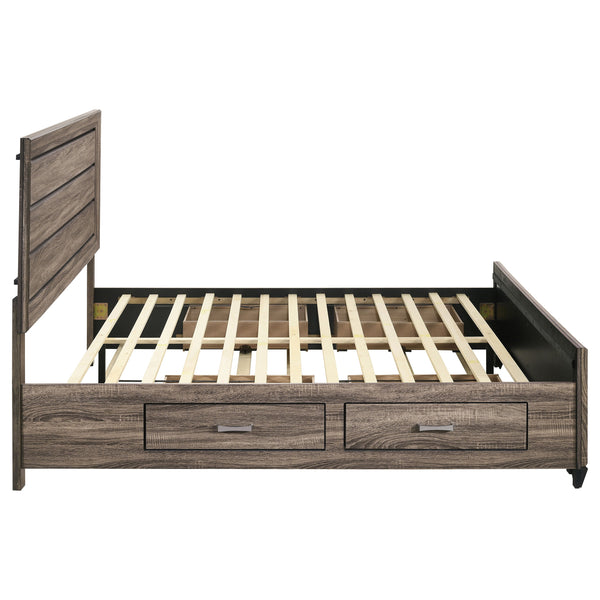 English Elm Oatfield Rustic Washed Taupe Eastern King Storage Bed with Horizontal Panels & 4 Underbed Drawers B062S00949