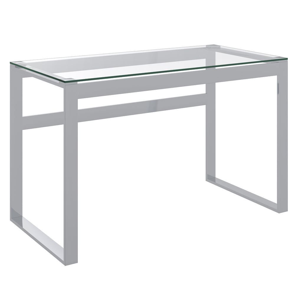 Worldwide Home Furnishings Zevon-desk-silver: Minimalist Glass & Stainless Steel Desk For A Stylish Home Office Space Silver Metal,Glass 801-408ch